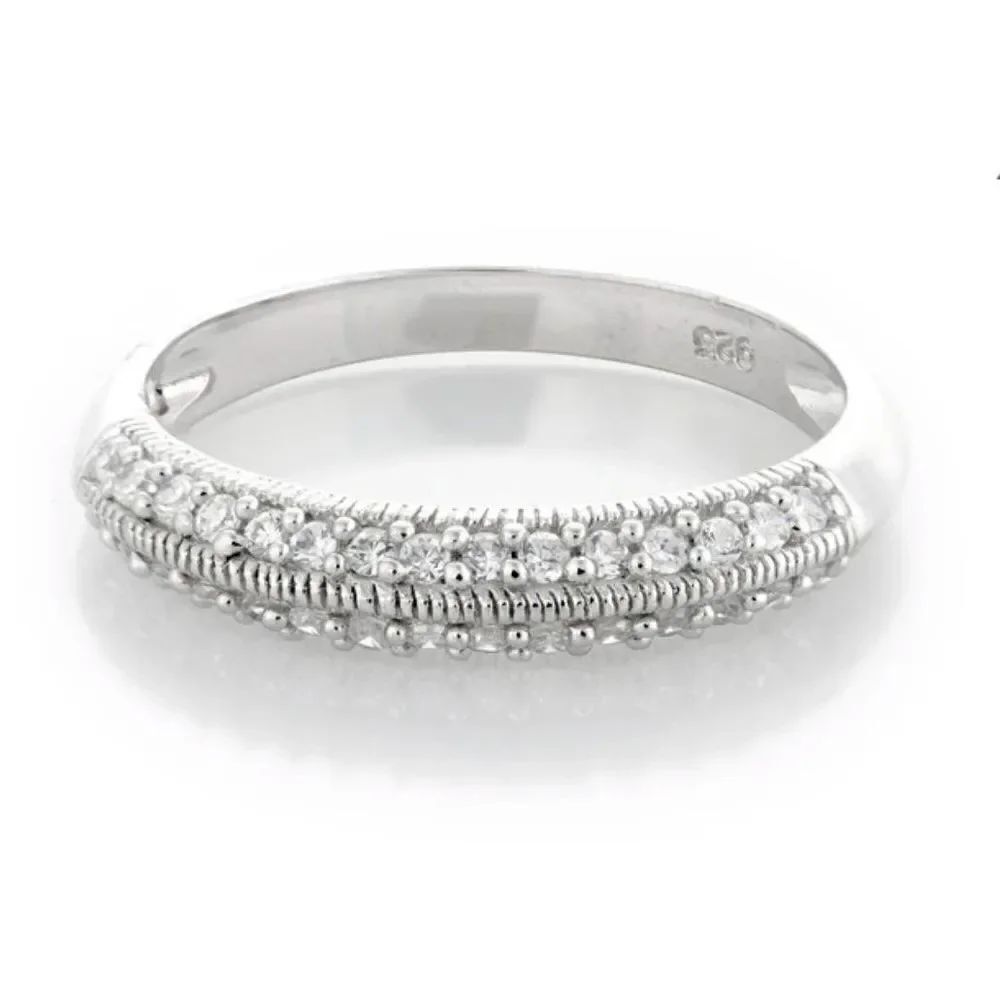 Gorgeous 1 Ct. Pave Milgrain Edge Sim Diamond Wedding Band Ring Sz 9~925SS